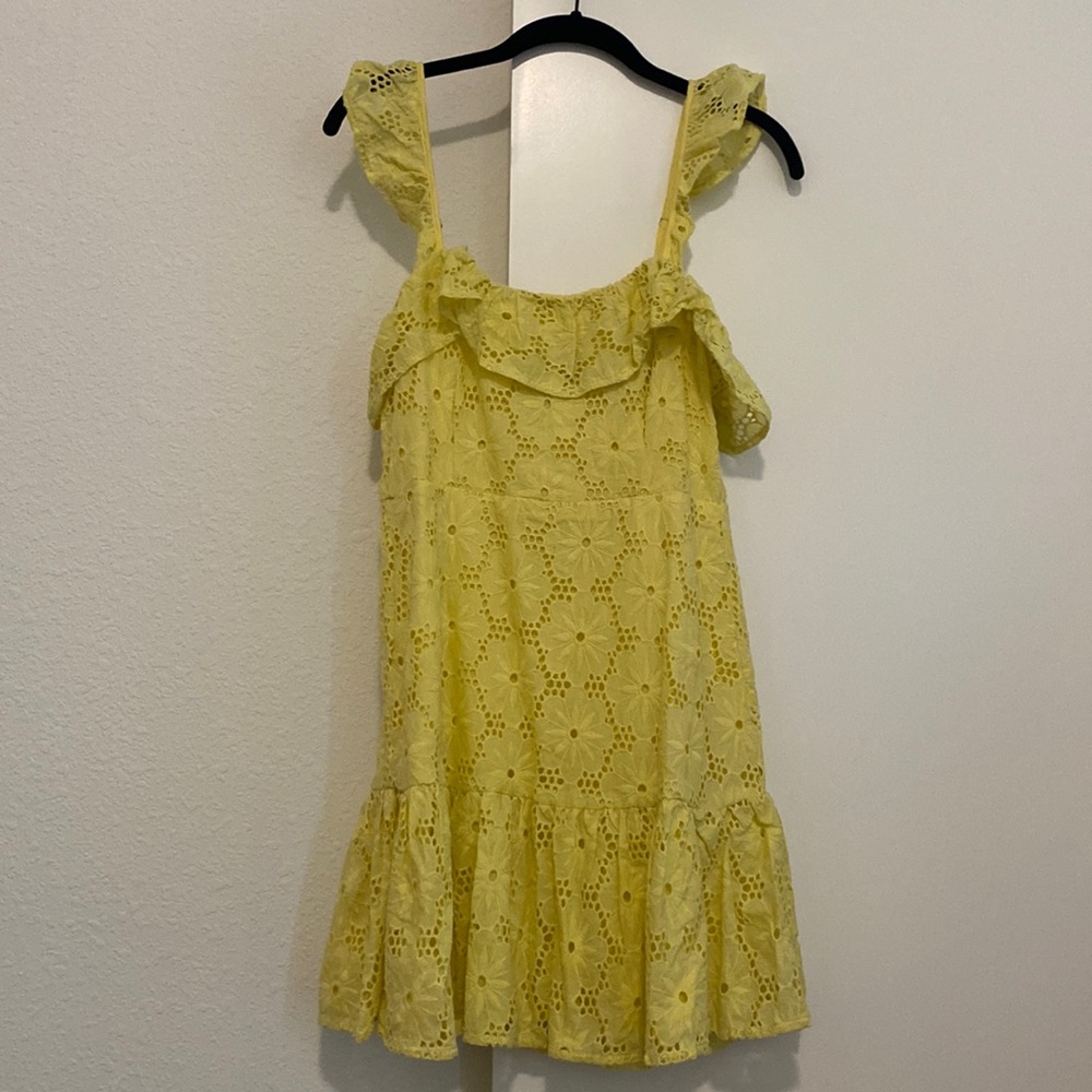 Lulus yellow eyelet lace cutout dress size small.